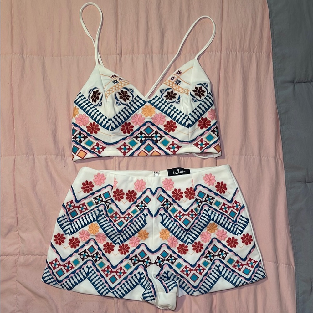 Lulu's White Embroidered Skirt Set